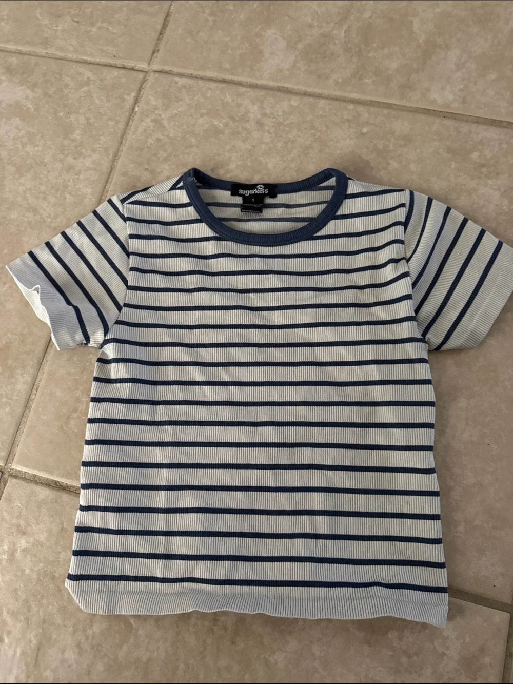 Blue & White Striped Crop Tee